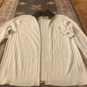 Beautiful Lauren white cardigan with black collar